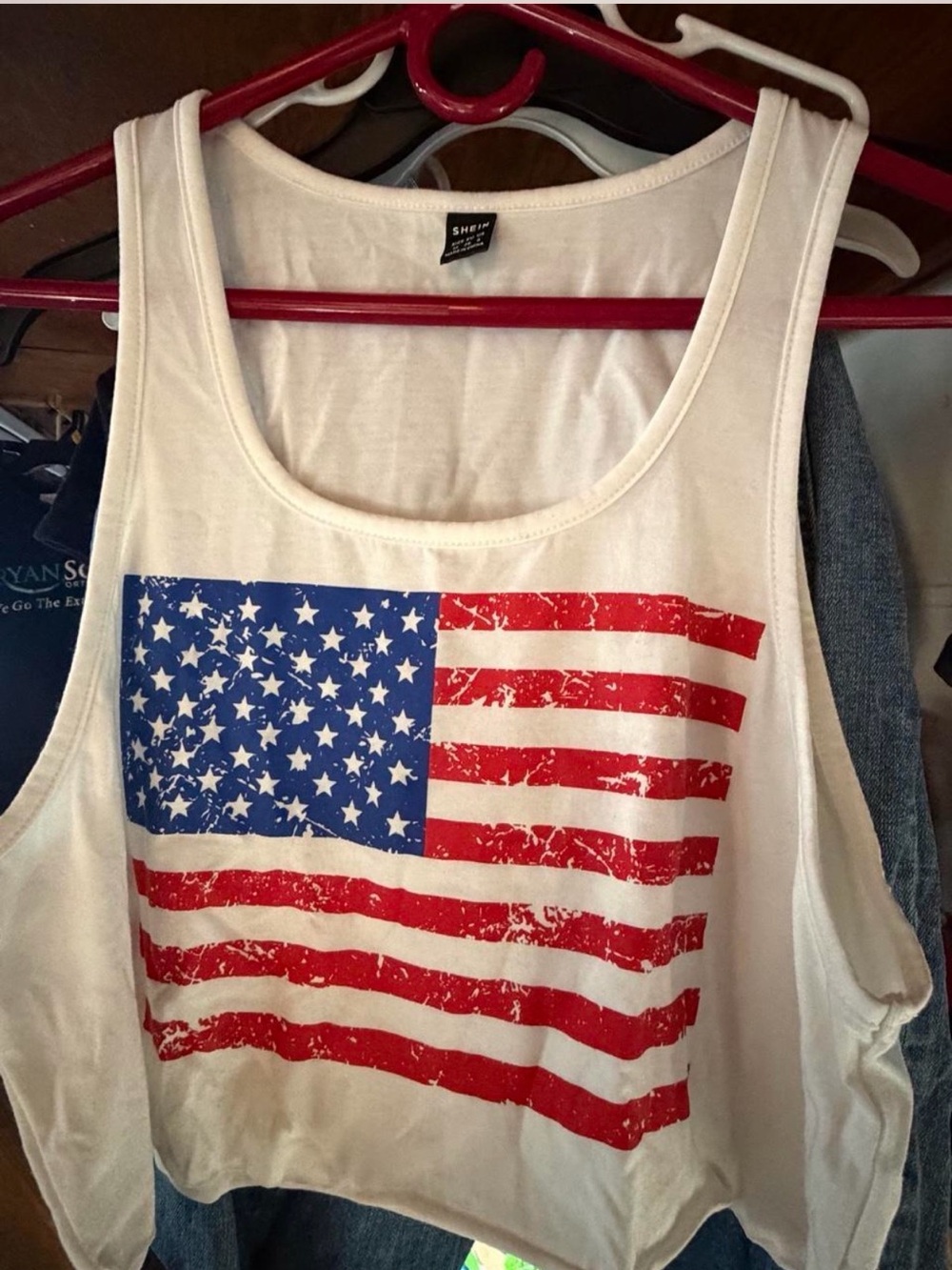 SHEIN White Crop Tank with Distressed American Flag